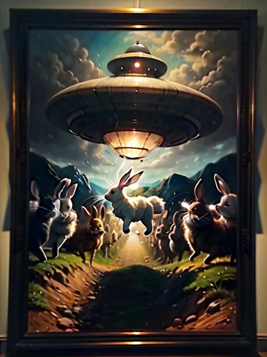 UFOに連れ去らわれるウサギ
