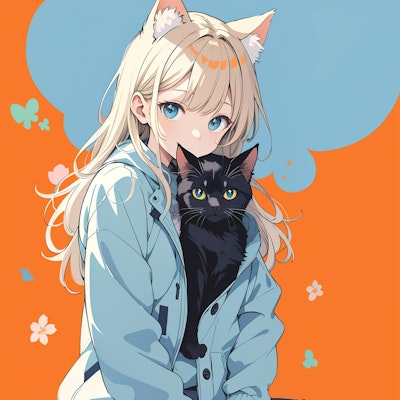 black cat and girl