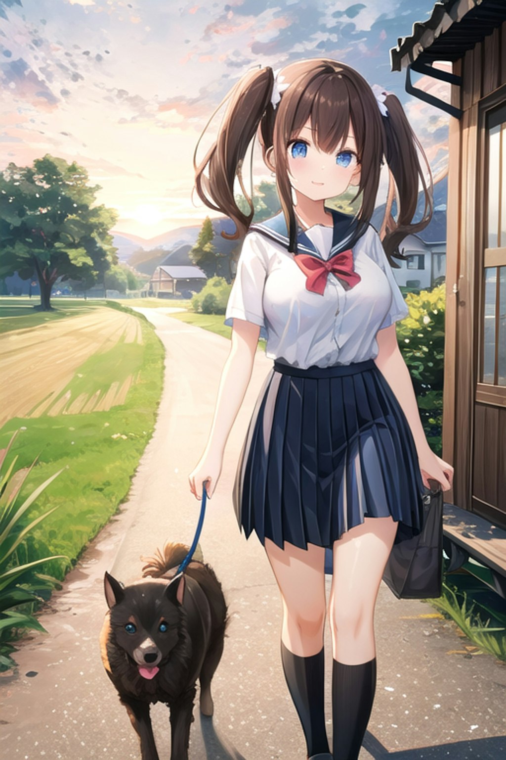 犬の散歩をする女の子３