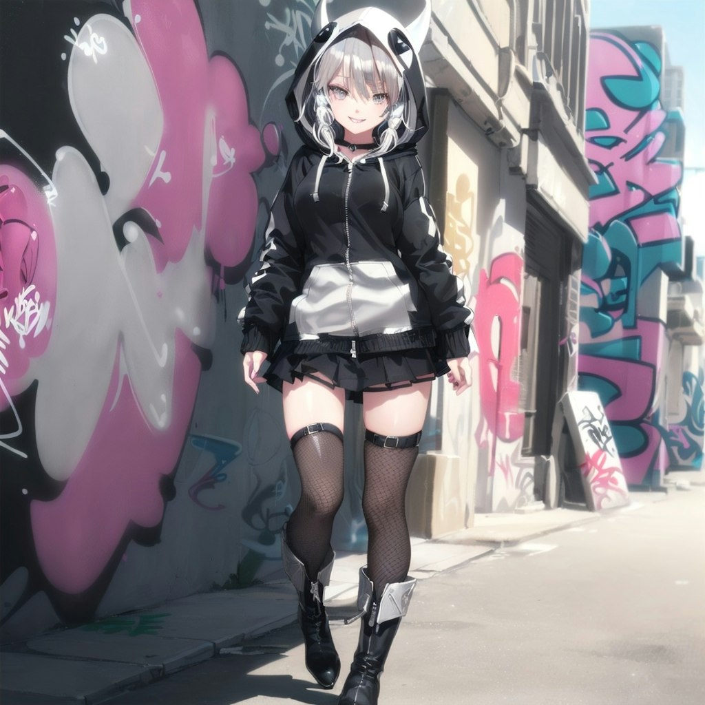 フードを被って街中を歩いてる地雷系女子