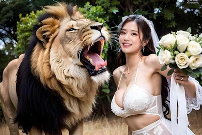 ブーケ一つでライオンと戦う花嫁