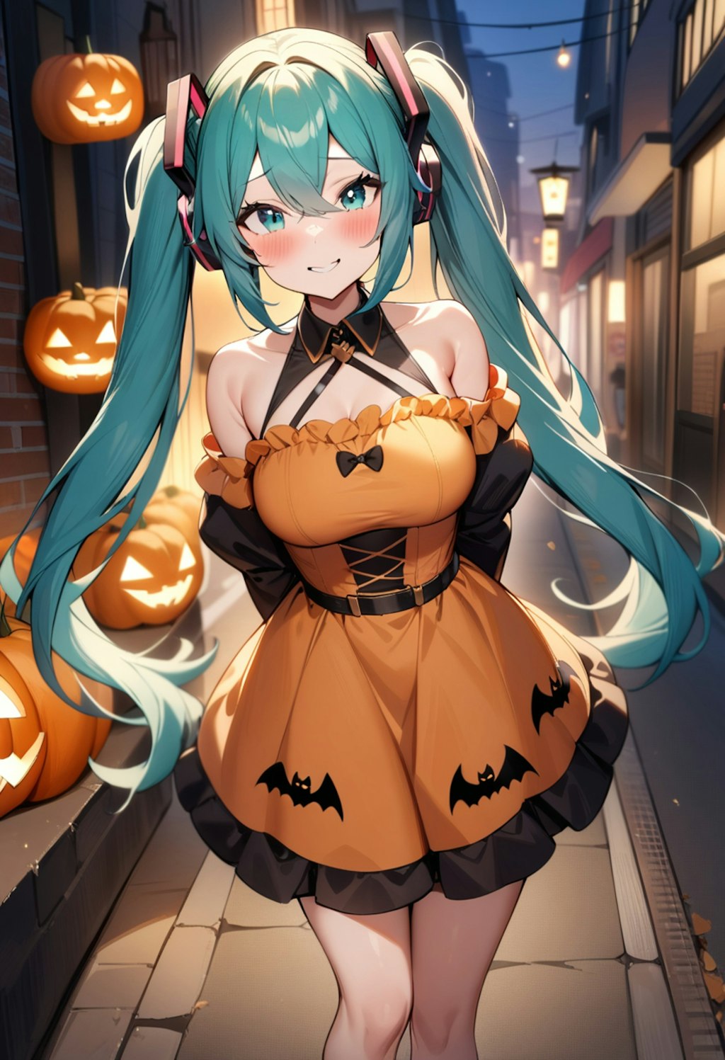 初音ミク🎤のジャックオーランタンドレス🎃👗