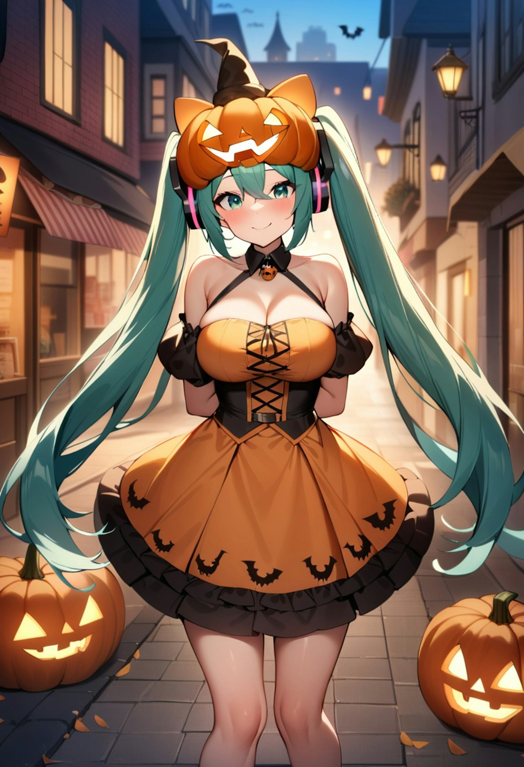 初音ミク🎤のジャックオーランタンドレス🎃👗