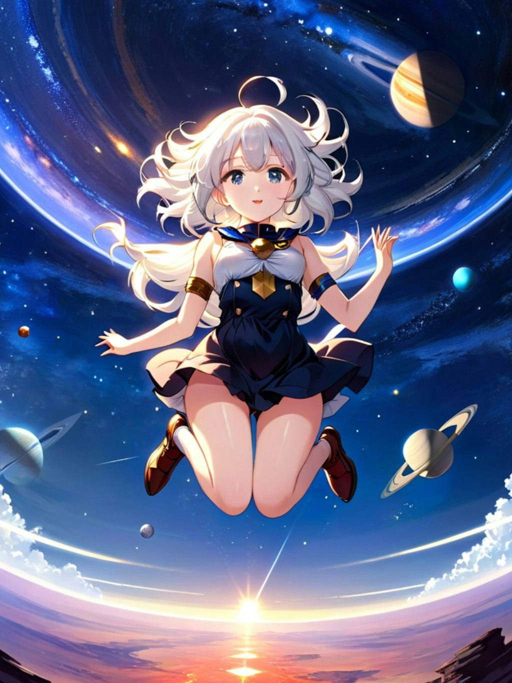 星空と白髪ちゃん