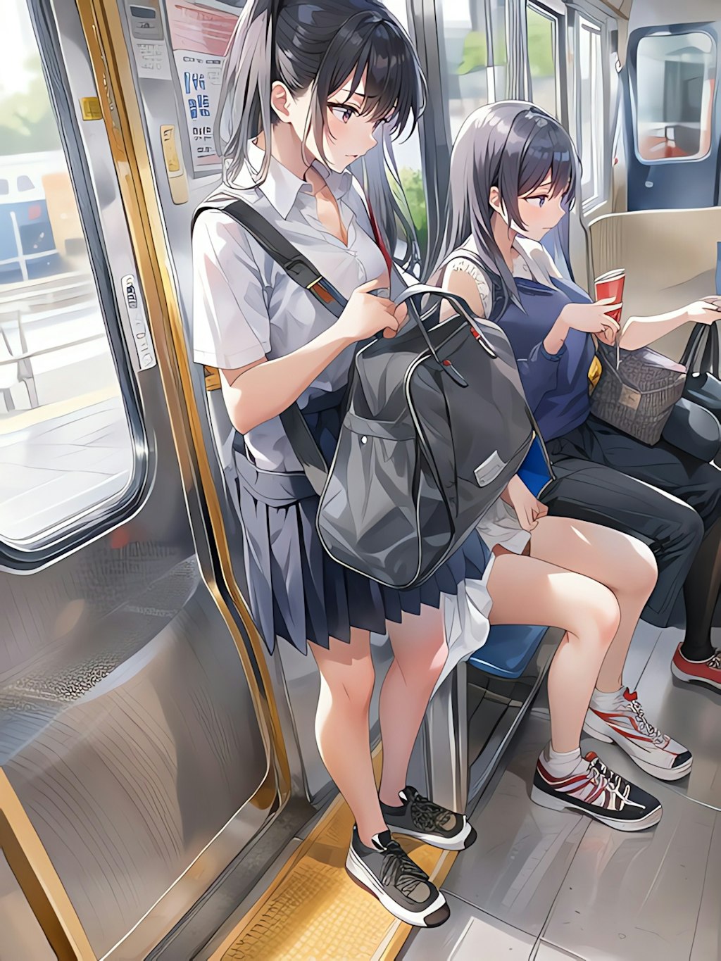 電車で帰る女子高生！