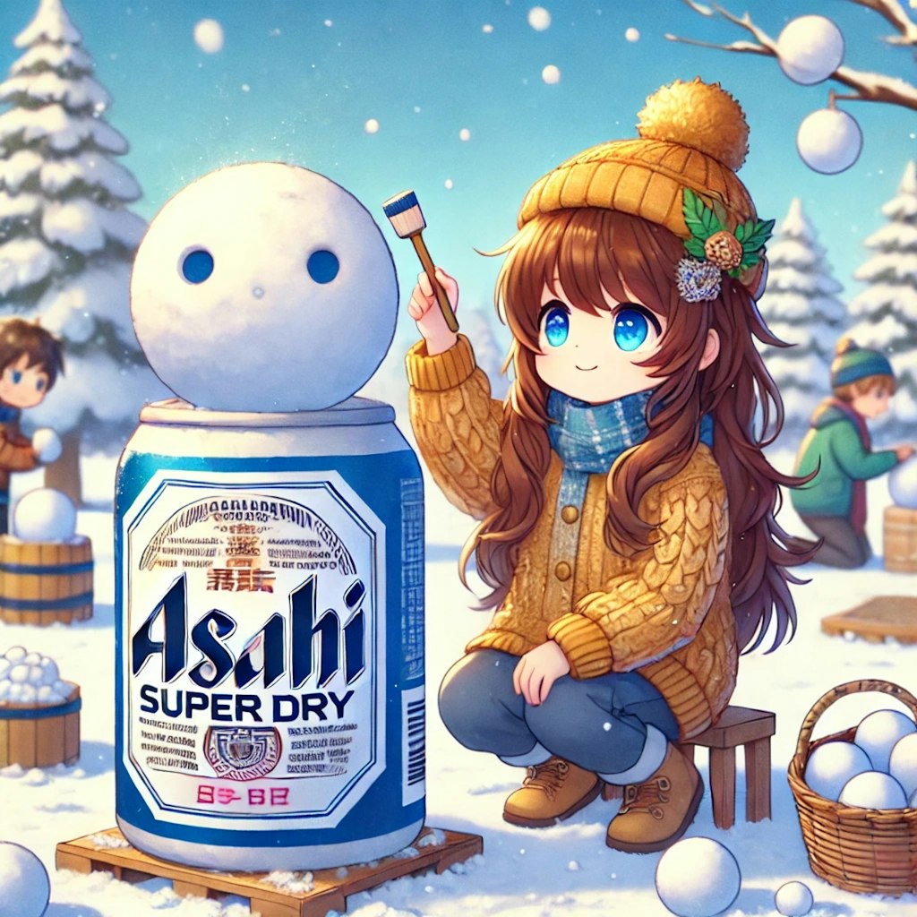 雪像作りをしている小さな女の子