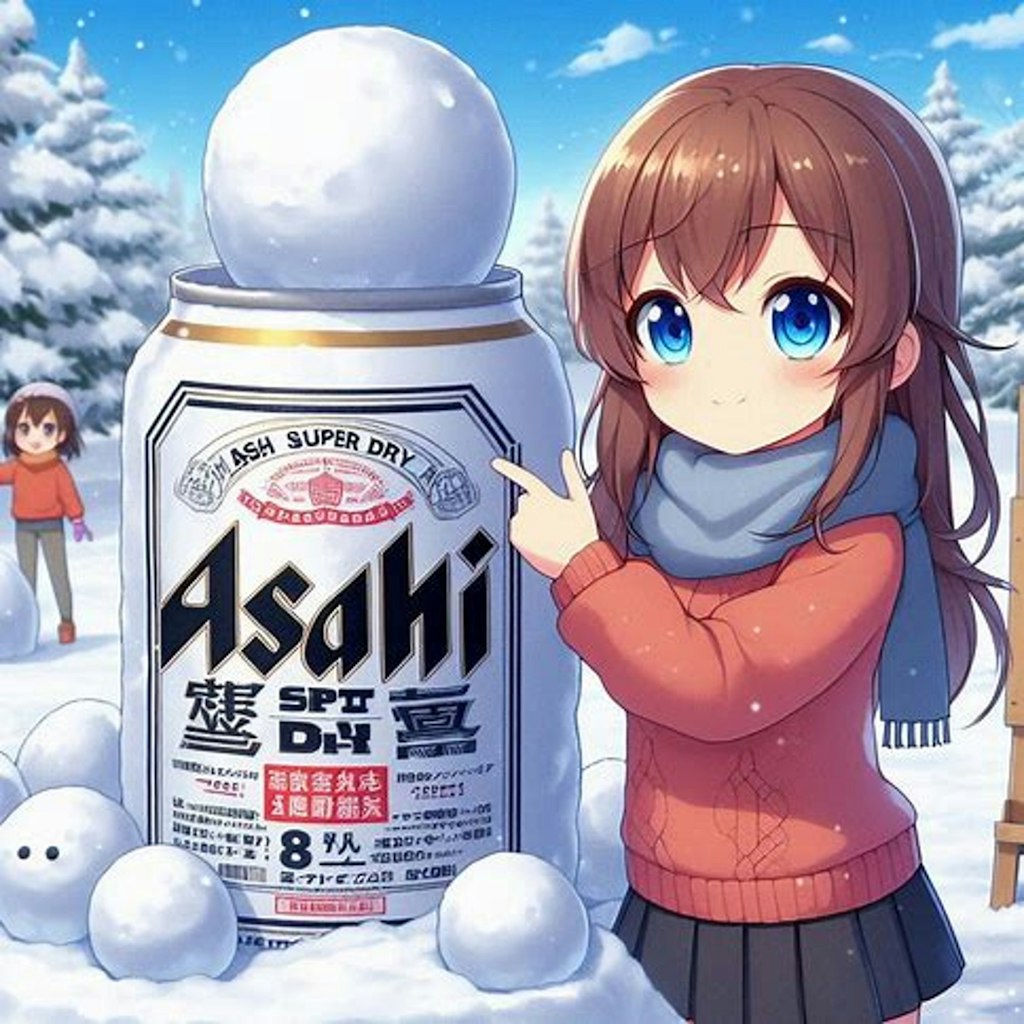 雪像作りをしている小さな女の子