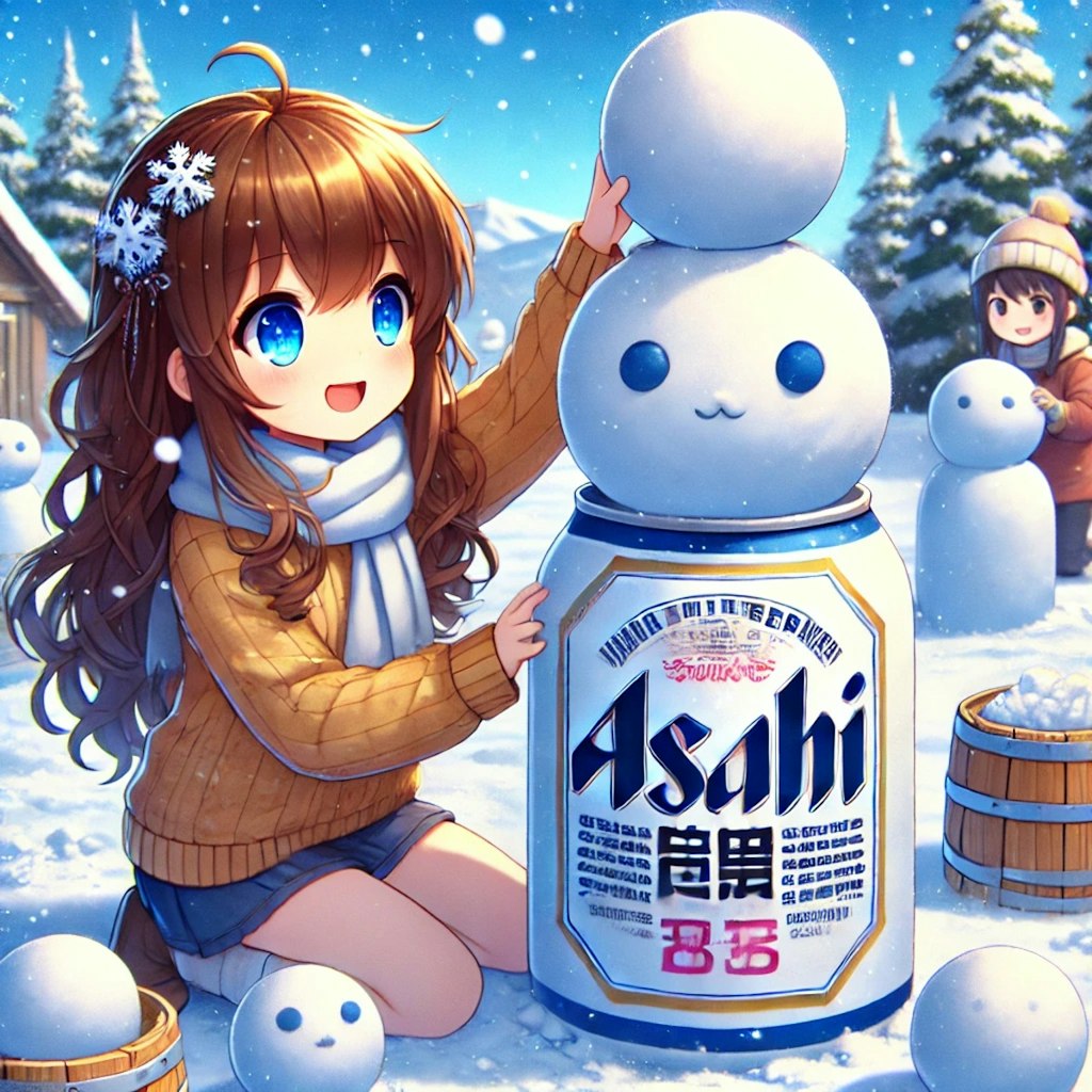 雪像作りをしている小さな女の子