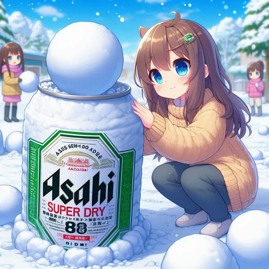 雪像作りをしている小さな女の子