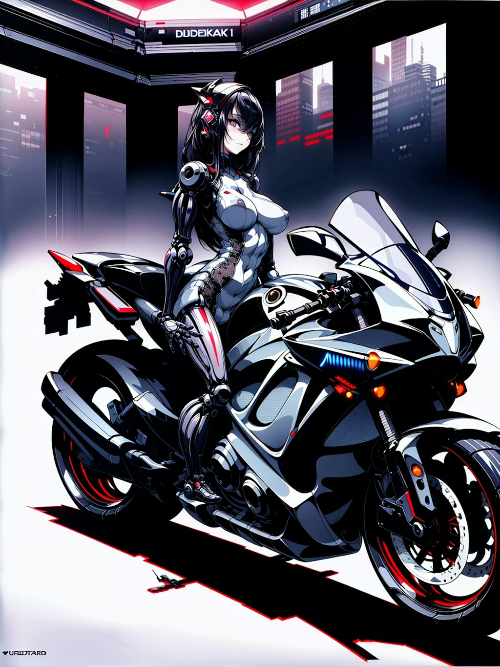 サイバーパンク バイクとメカ娘