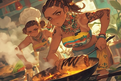 格闘ゲーム風「双子姉妹、メキシコ料理特訓」