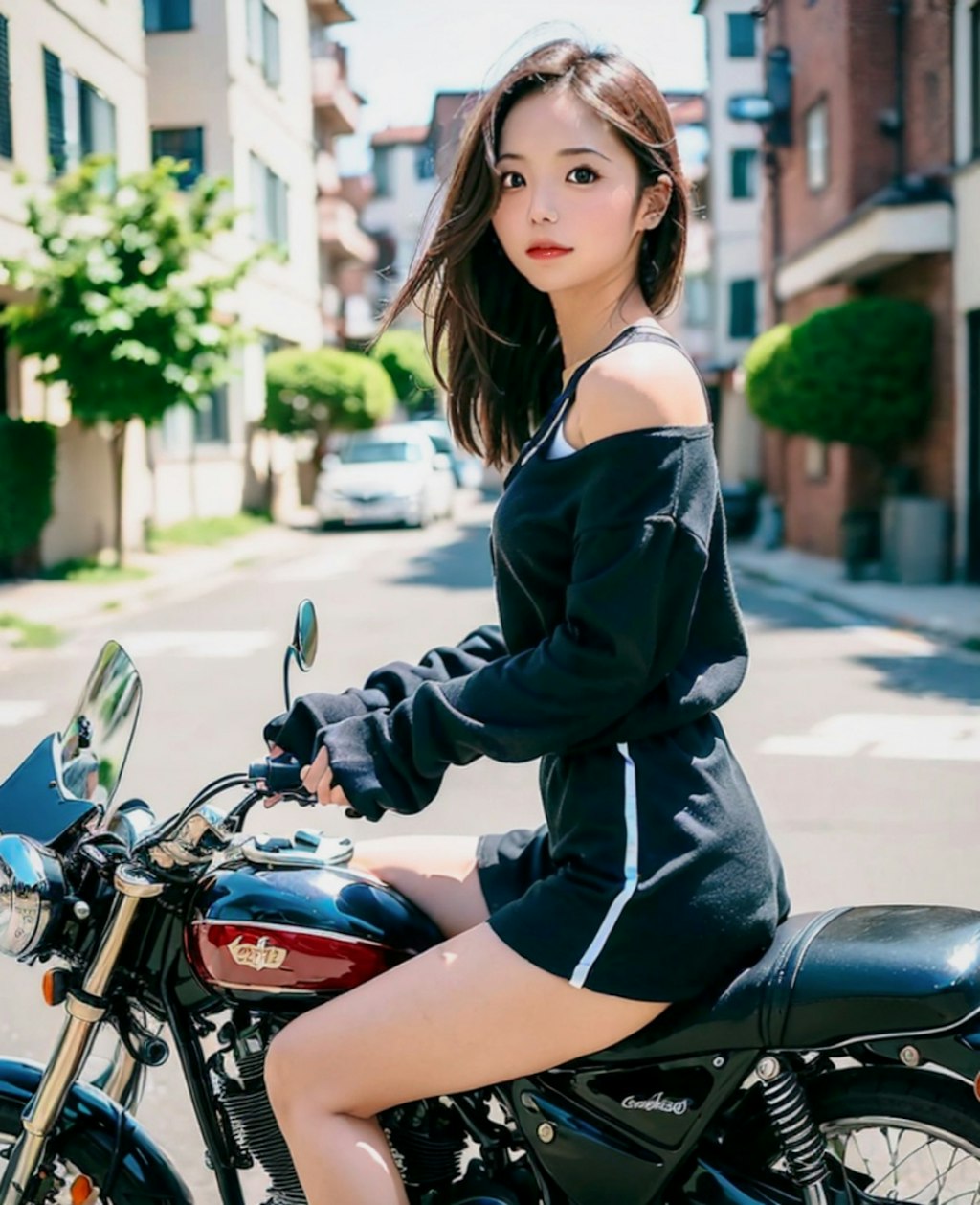 ミニスカでバイク通学