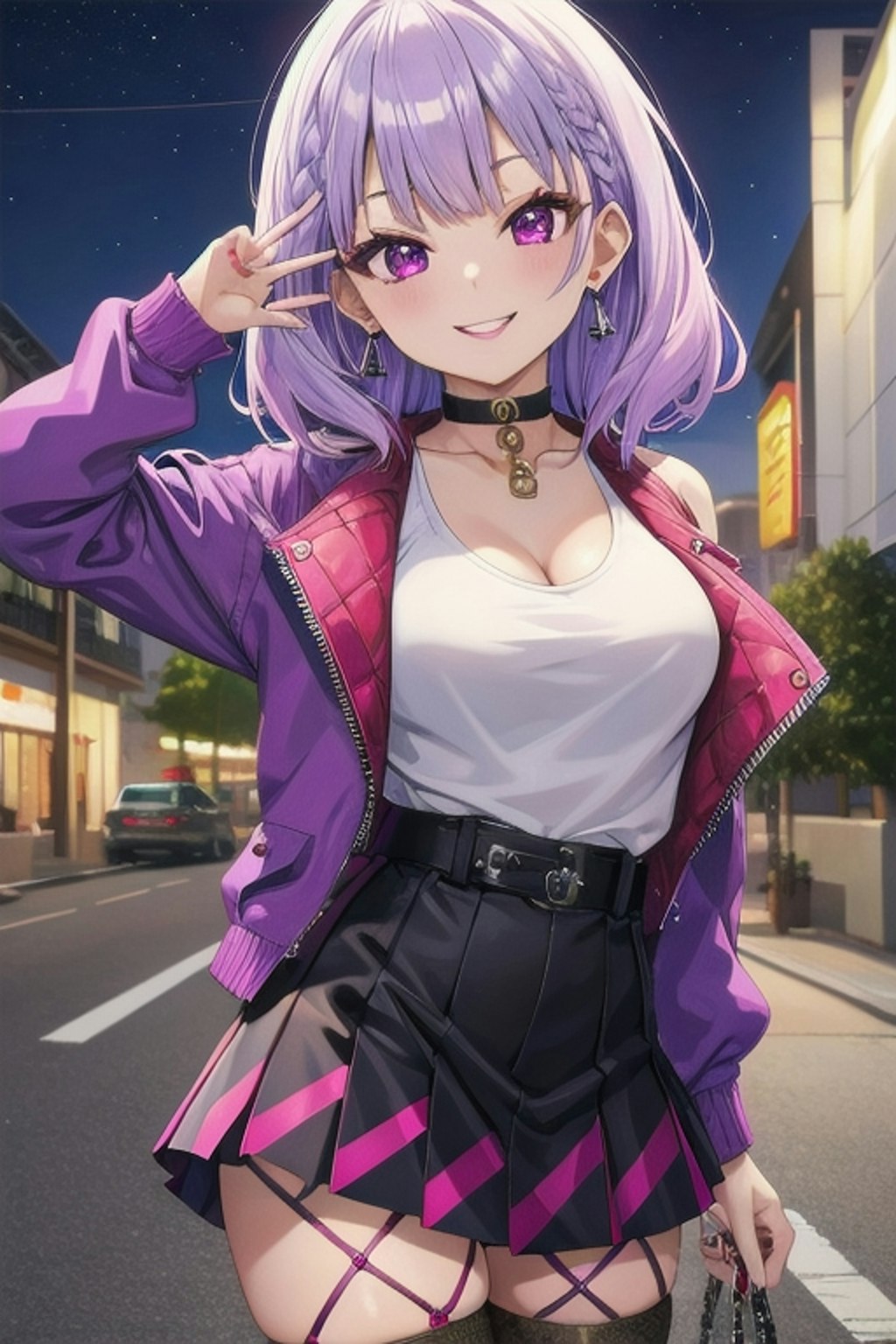 ストリートファッションの紫髪ギャル（その2）