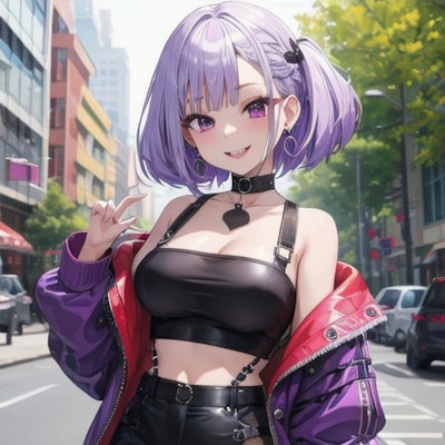 ストリートファッションの紫髪ギャル（その2）