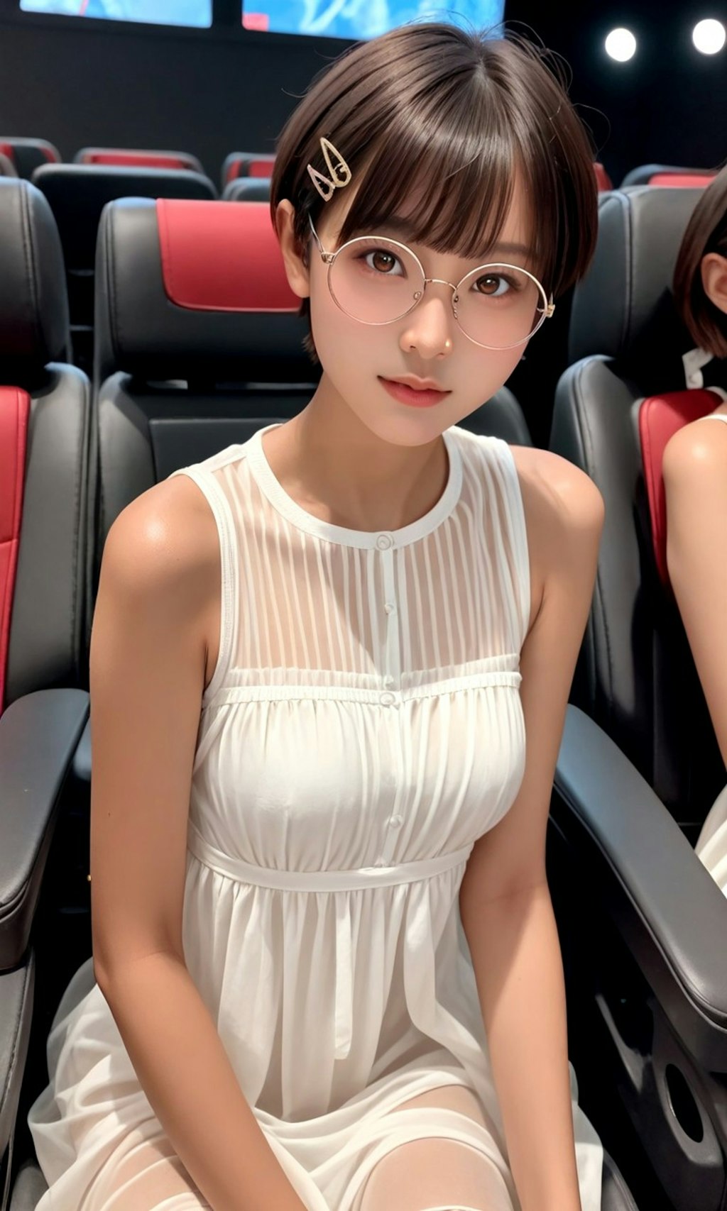 白ドレスの丸メガネ少女
