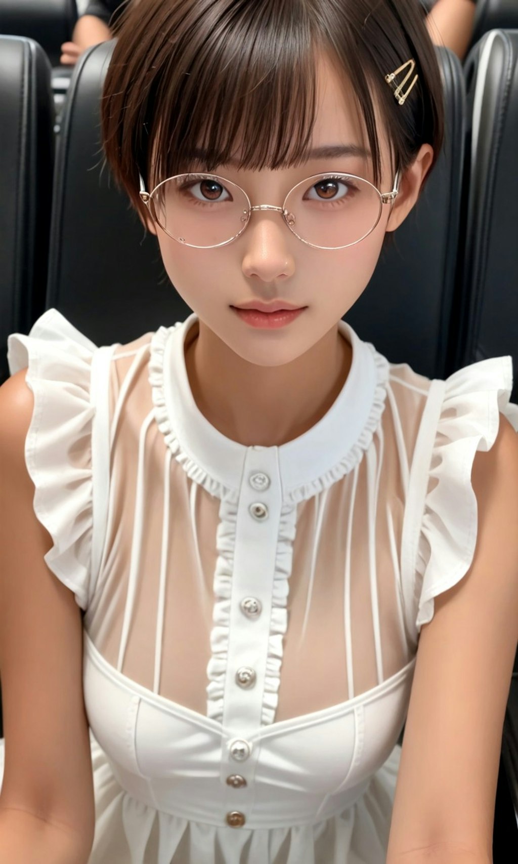 白ドレスの丸メガネ少女