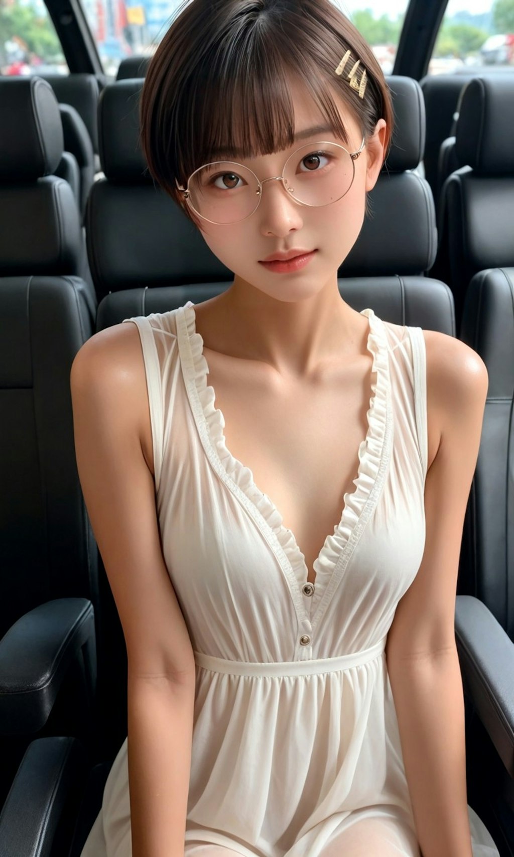 白ドレスの丸メガネ少女