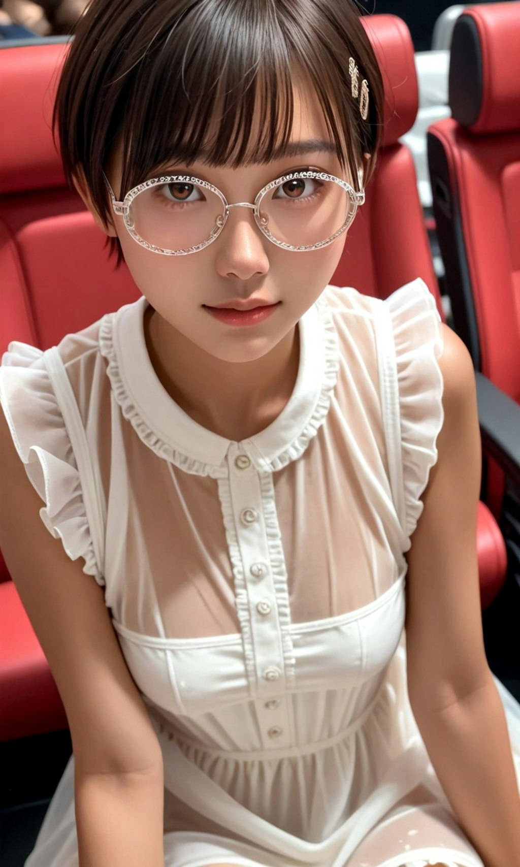 白ドレスの丸メガネ少女