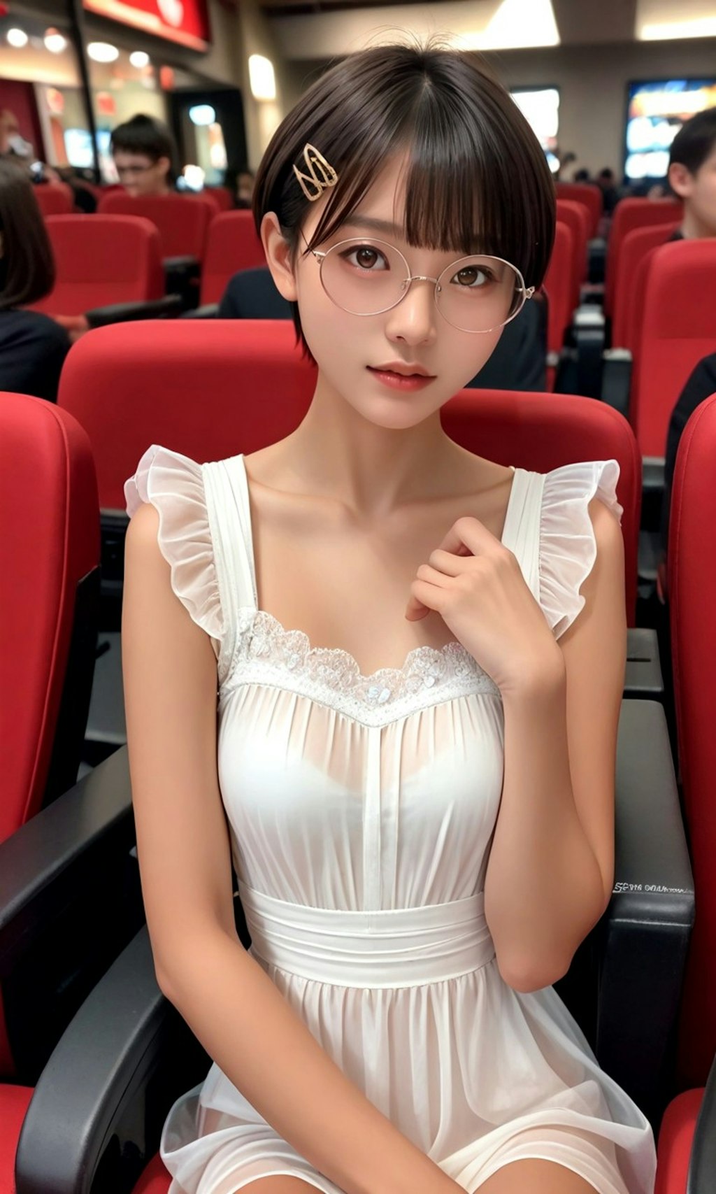白ドレスの丸メガネ少女