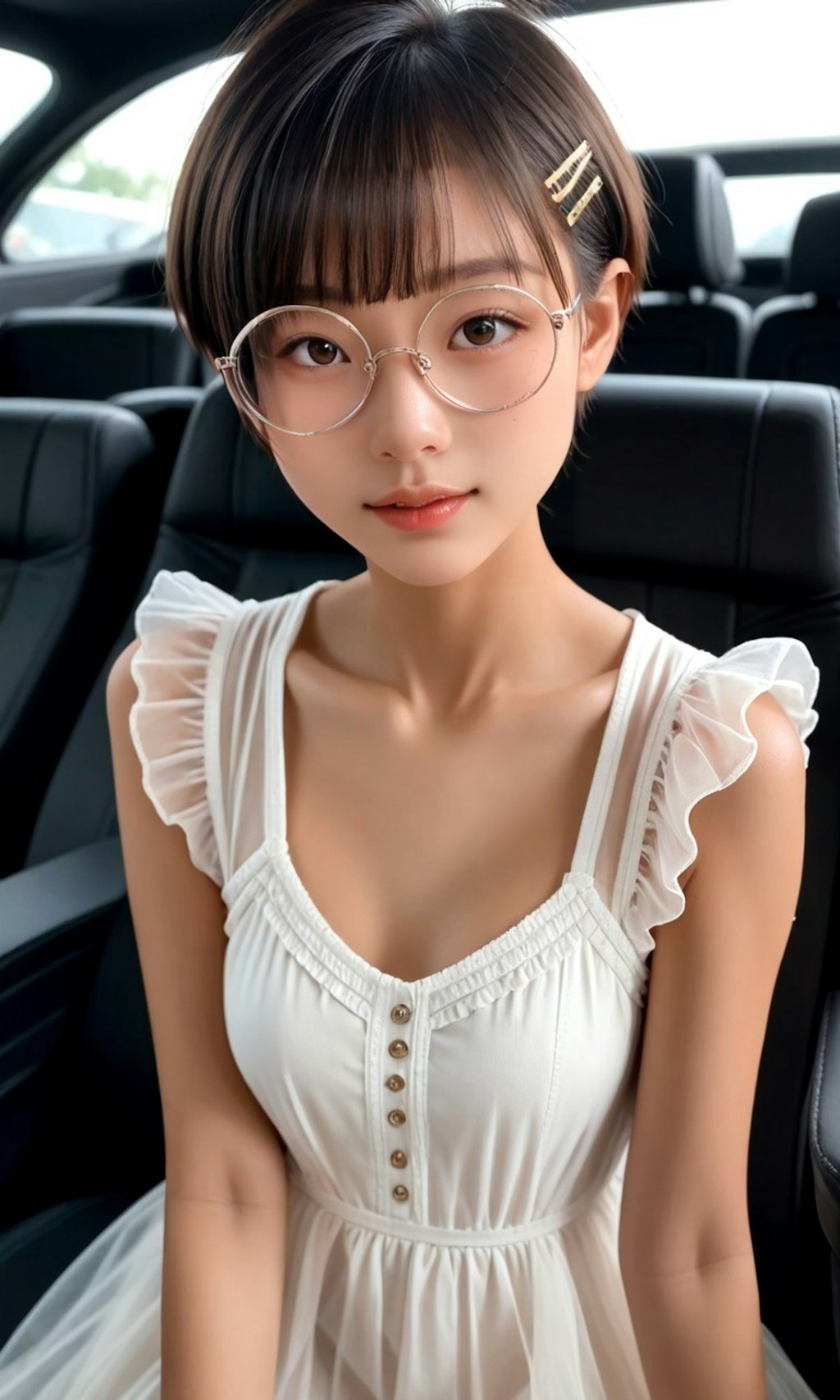 白ドレスの丸メガネ少女