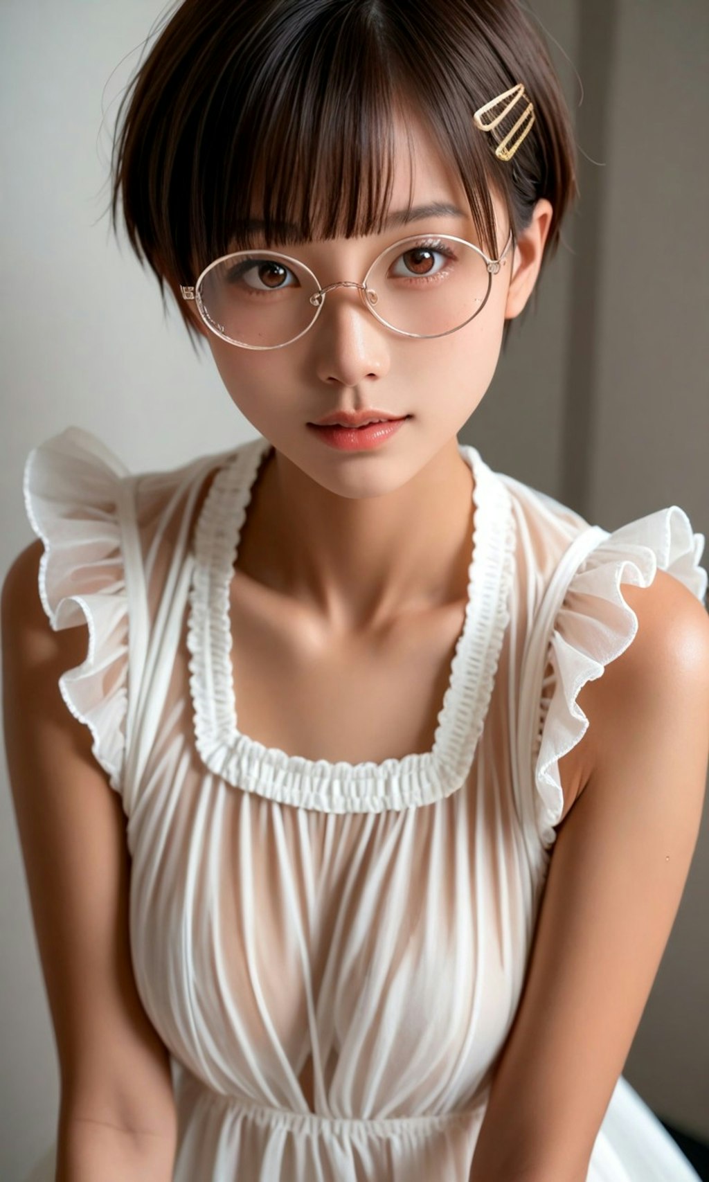 白ドレスの丸メガネ少女