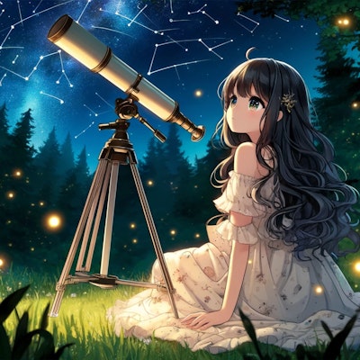 望遠鏡で星を眺める