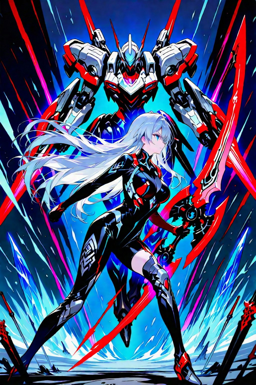 メタリックスーツを着たメカ娘