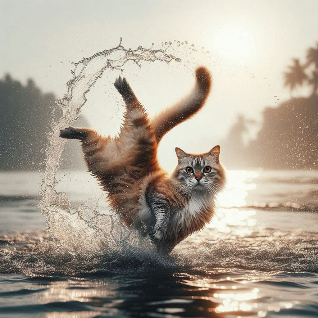 泳ぐ猫