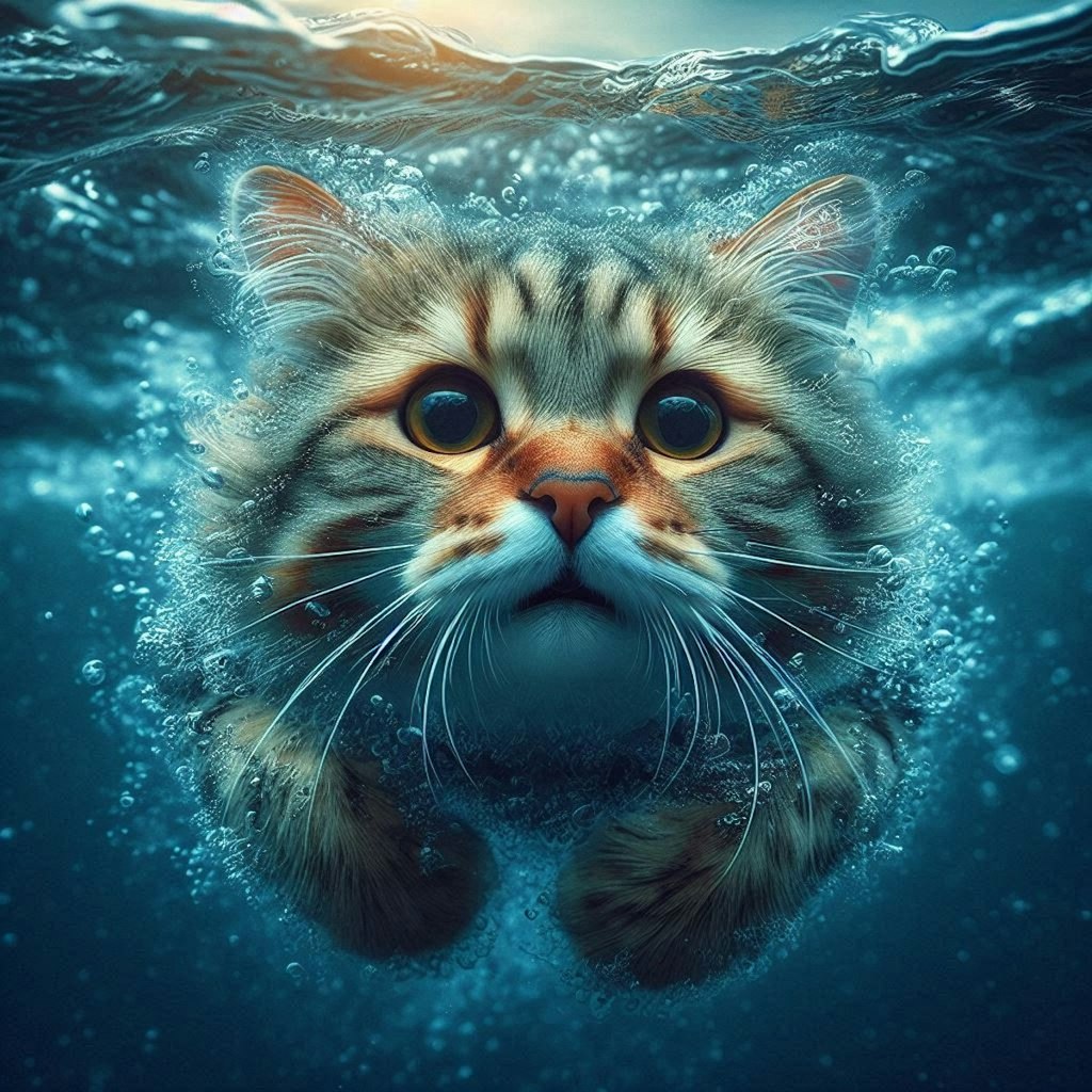 泳ぐ猫
