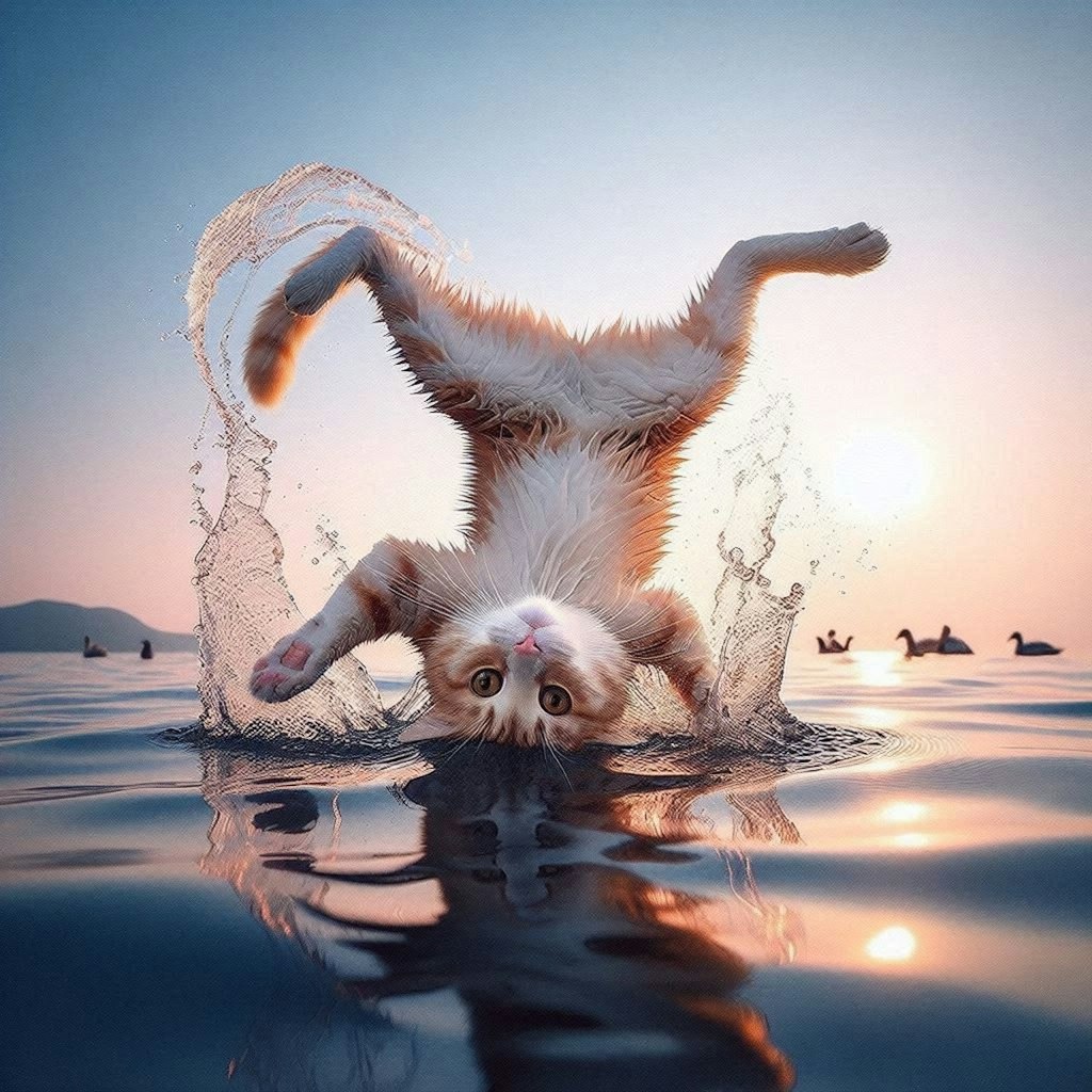泳ぐ猫