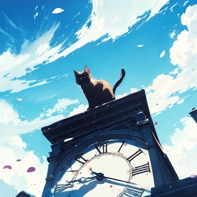 逆光の猫と時計台