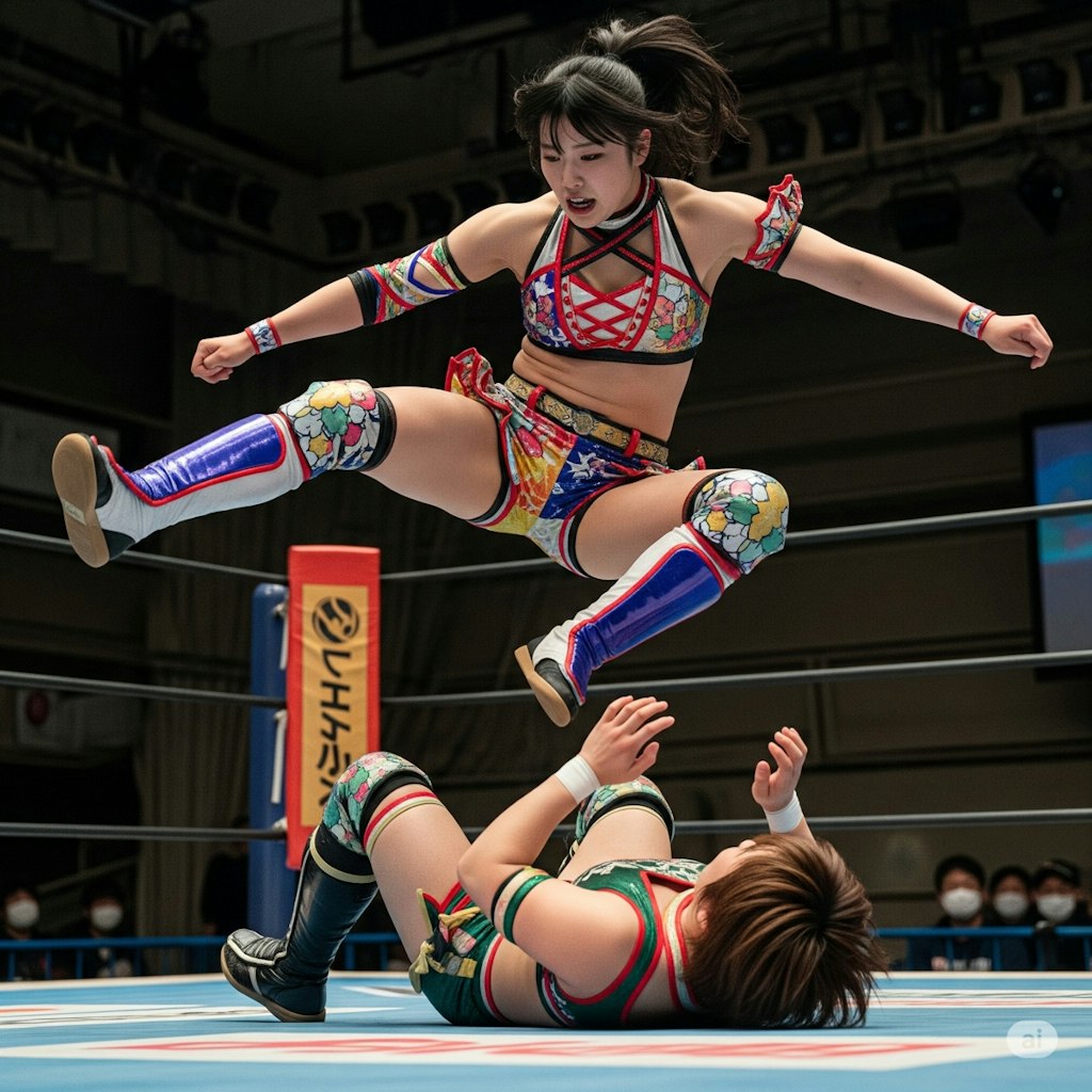 深夜のプロレス技習作　飛び込み編