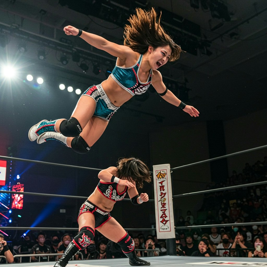 深夜のプロレス技習作　飛び込み編