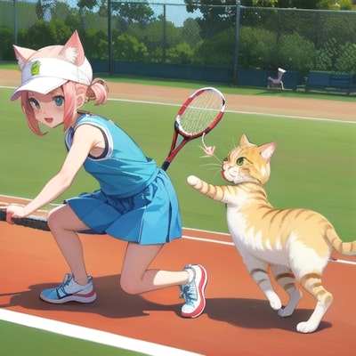 猫とテニス