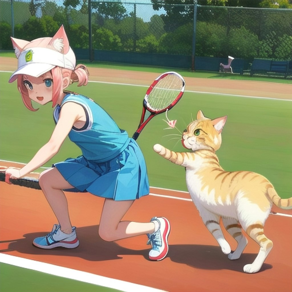 猫とテニス