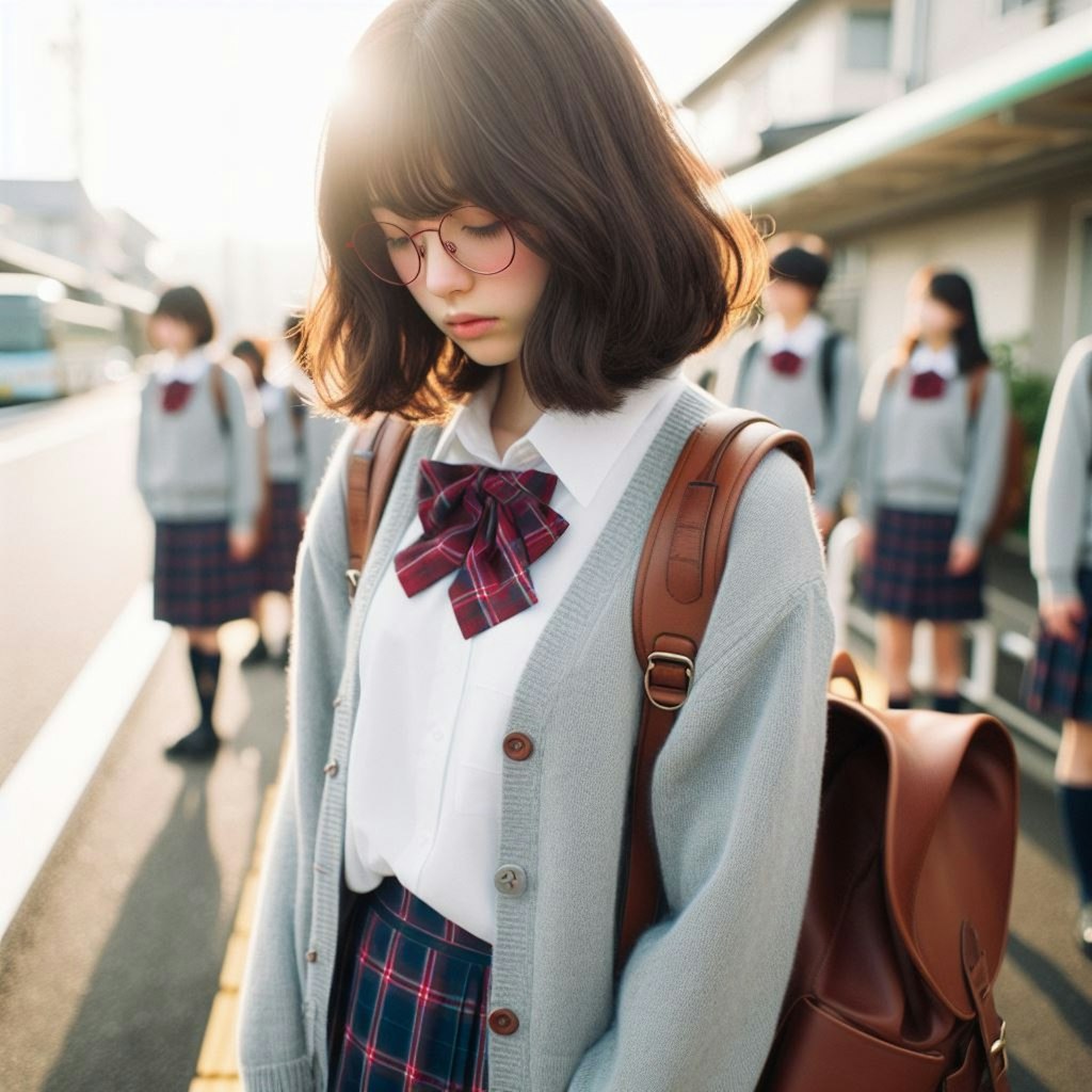 眼鏡女子 楓のバス通学