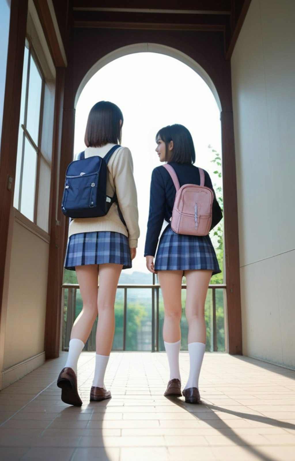 友達と通学女子