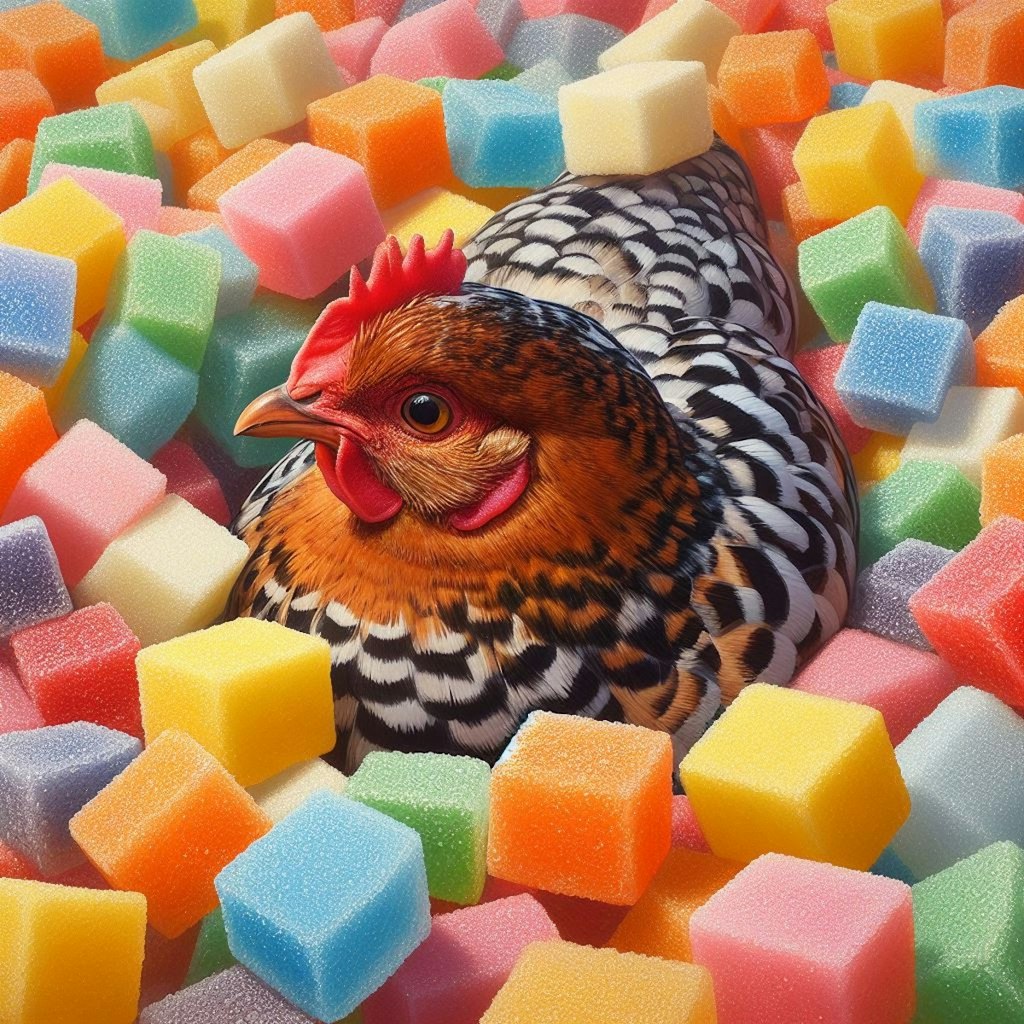 Chickens in sugar cubes