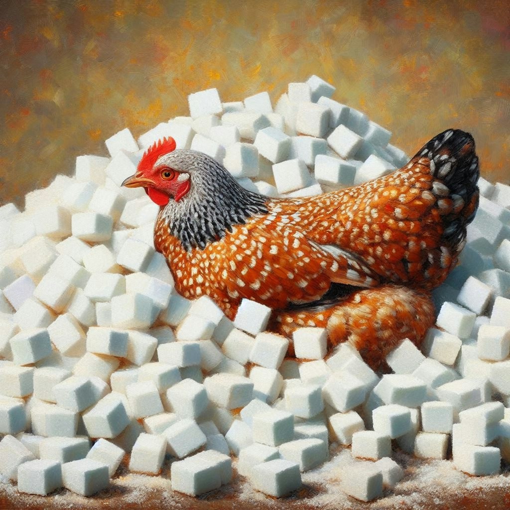 Chickens in sugar cubes