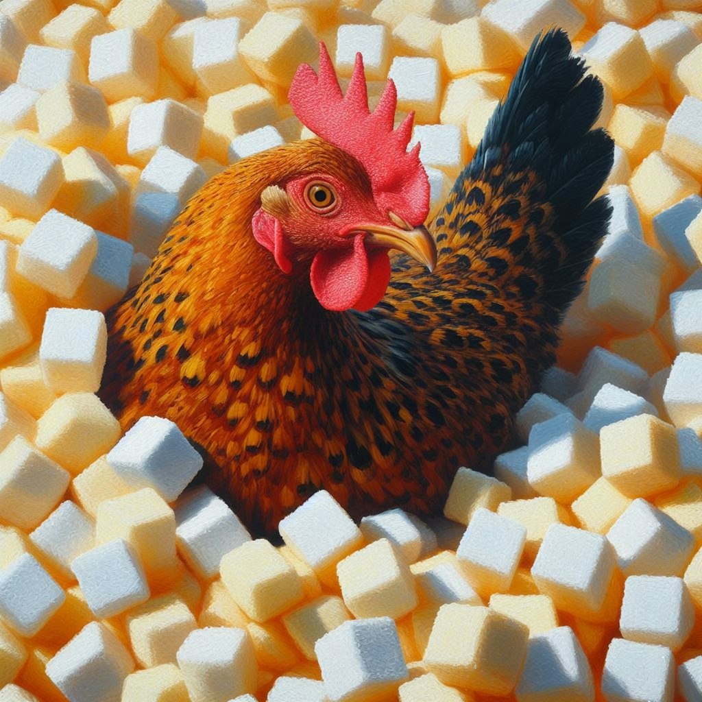 Chickens in sugar cubes