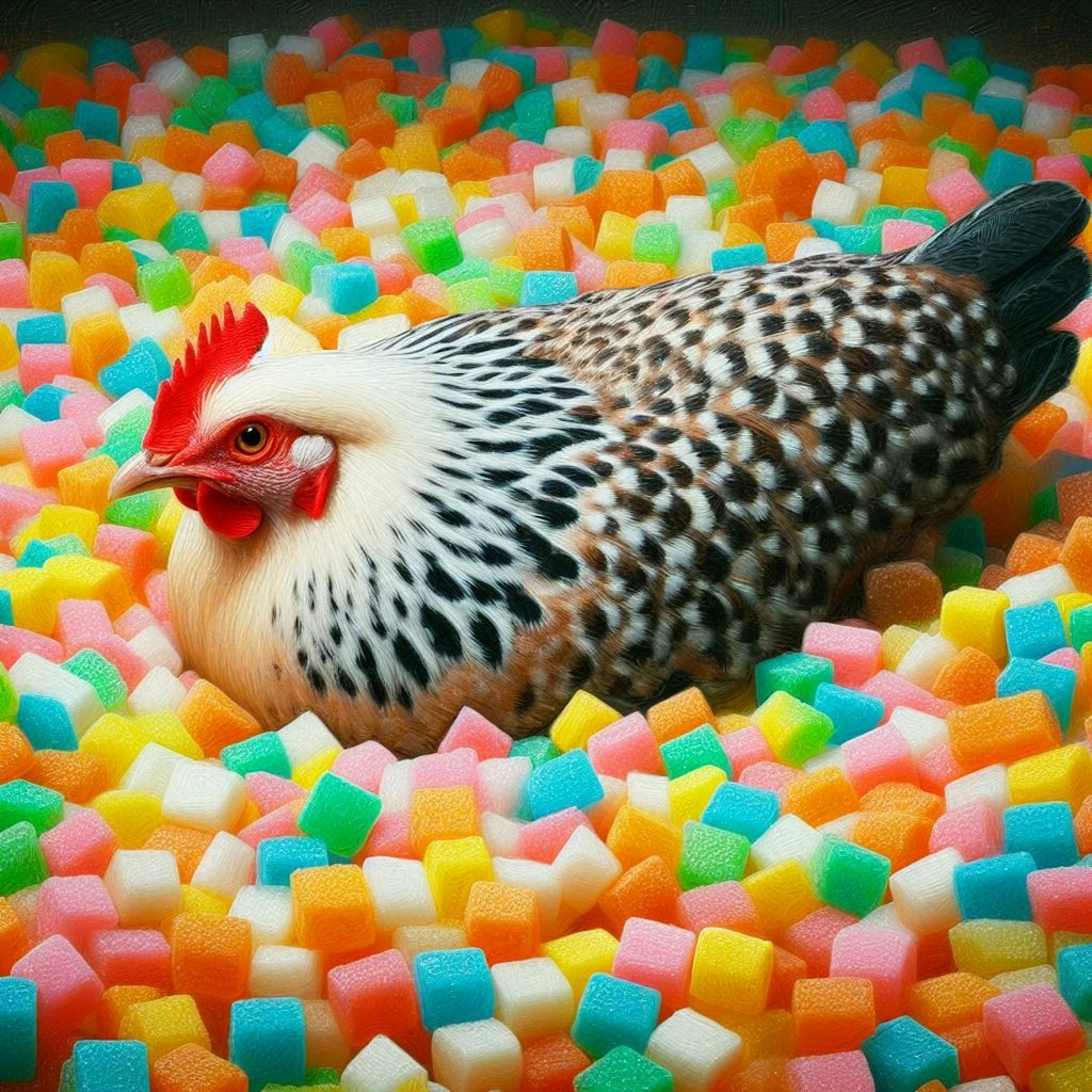 Chickens in sugar cubes