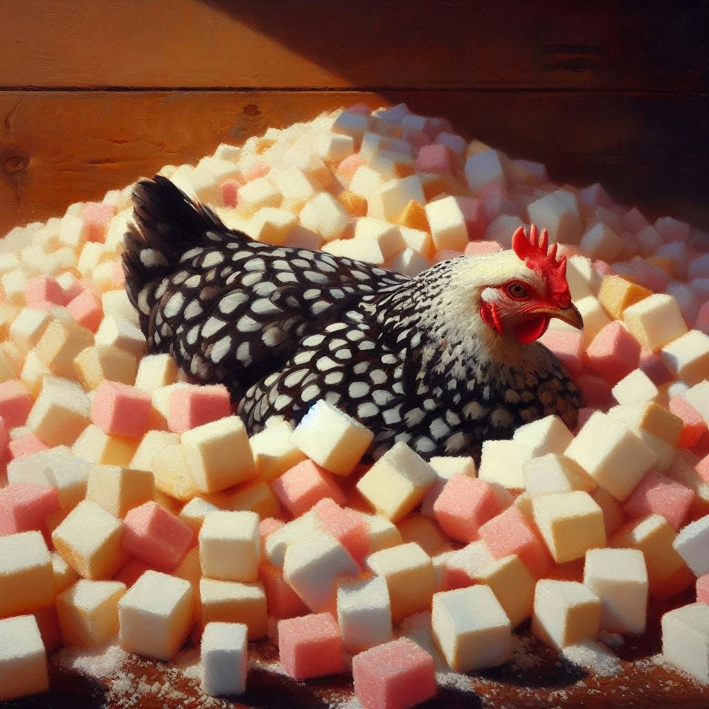 Chickens in sugar cubes