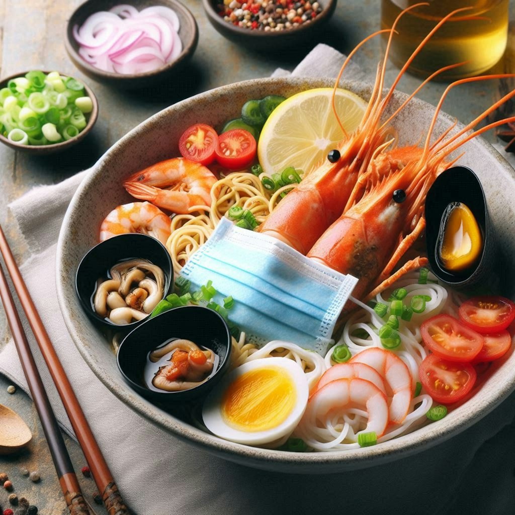 風邪を引いたseafood noodle