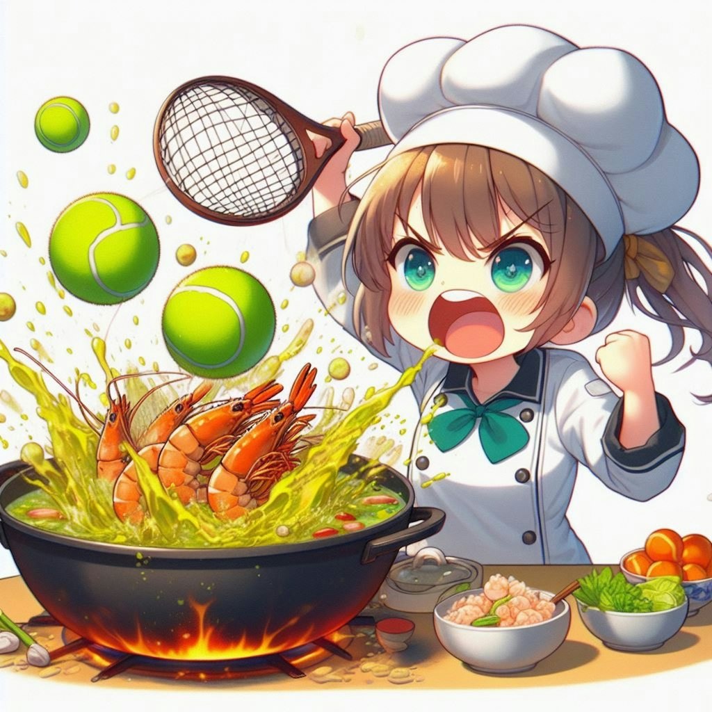 【謎画像】鍋にテニスボールを打ち込む熱血シェフちゃん