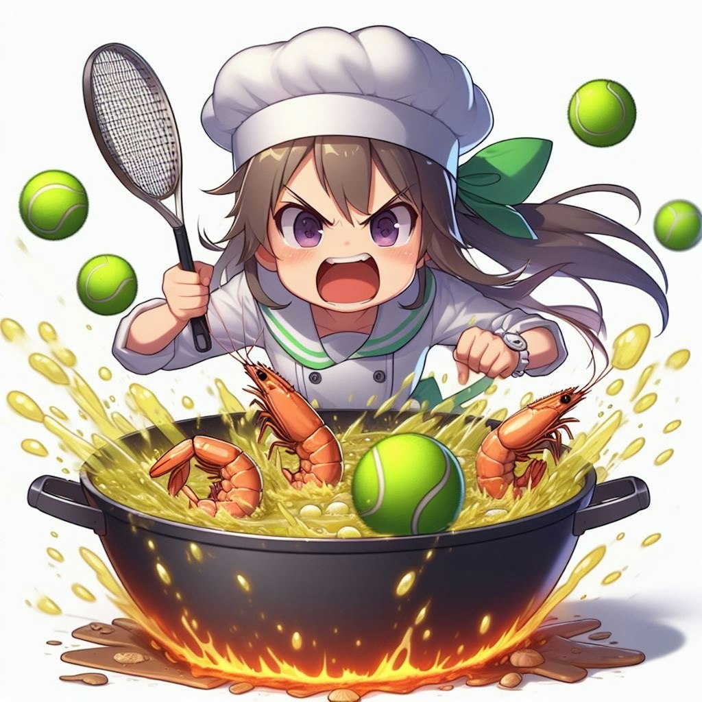 【謎画像】鍋にテニスボールを打ち込む熱血シェフちゃん