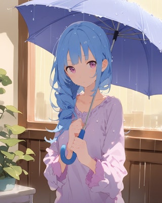 雨の中で傘をさしてる子