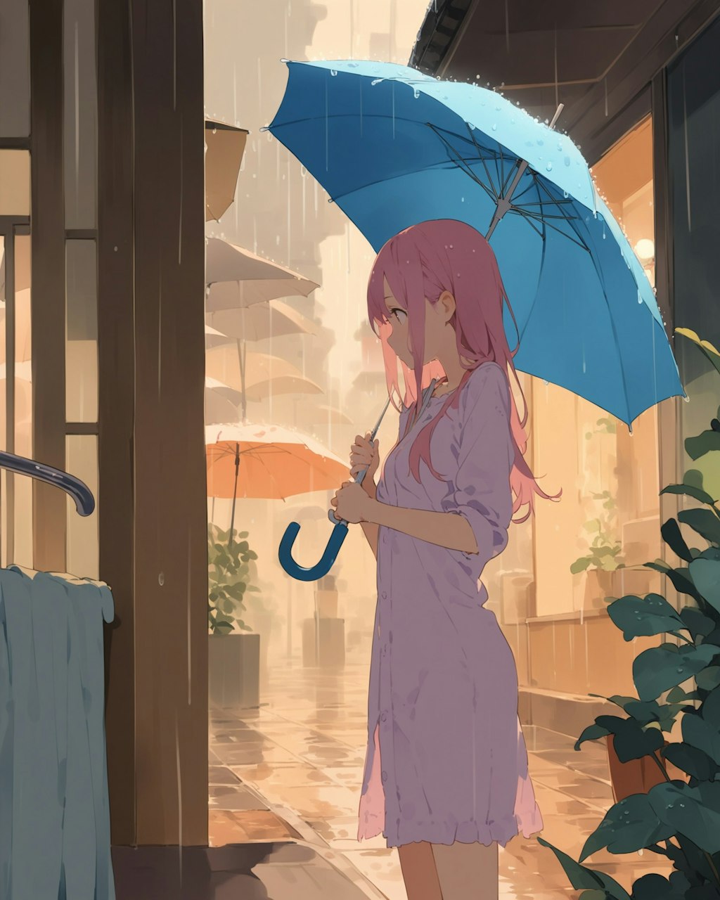 雨の中で傘をさしてる子