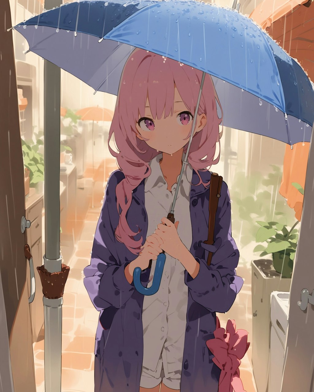 雨の中で傘をさしてる子