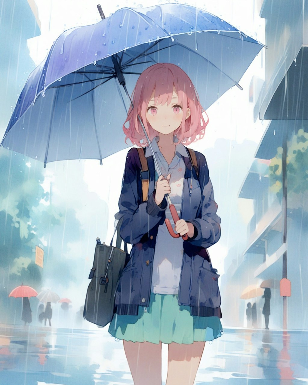 雨の中で傘をさしてる子