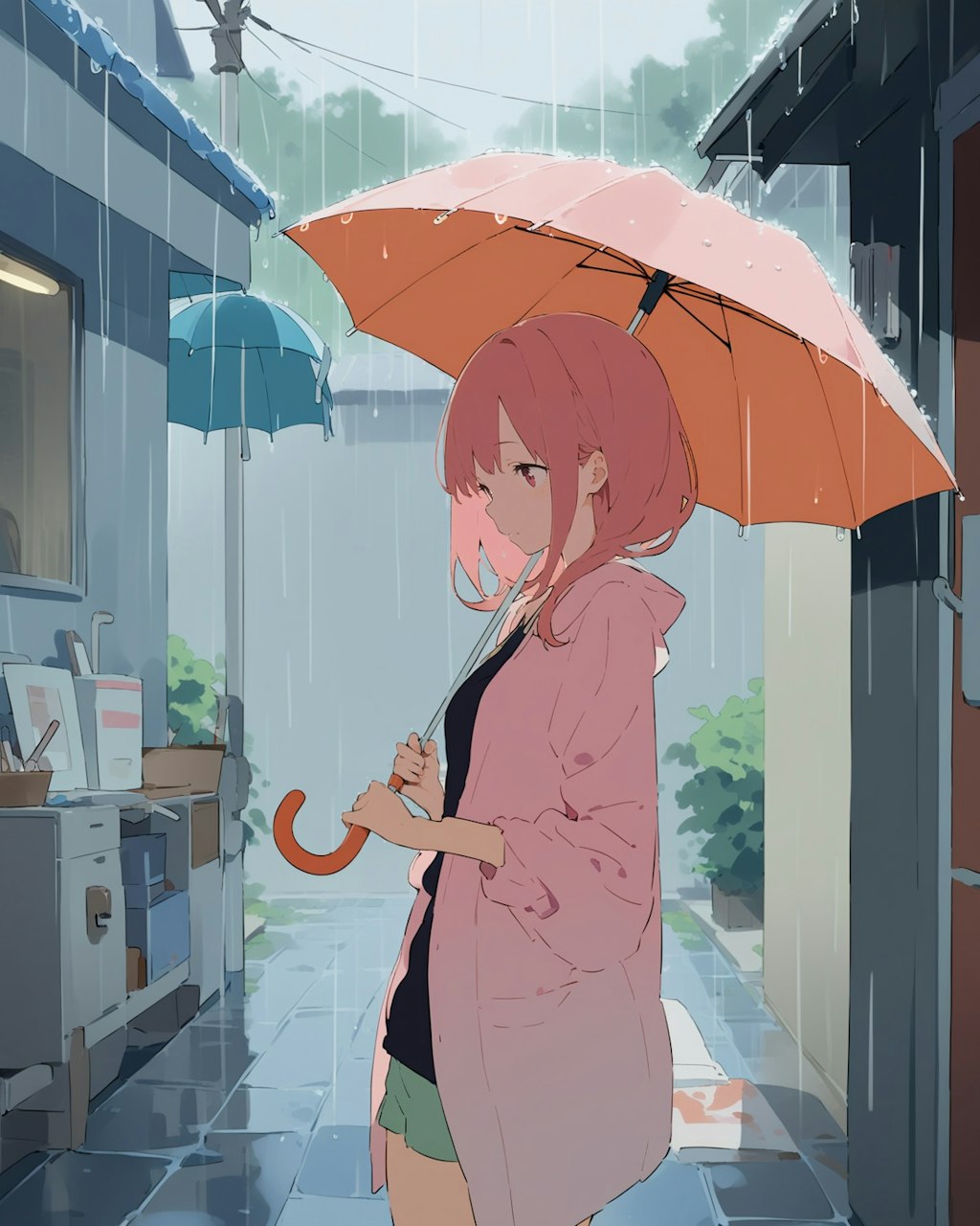 雨の中で傘をさしてる子